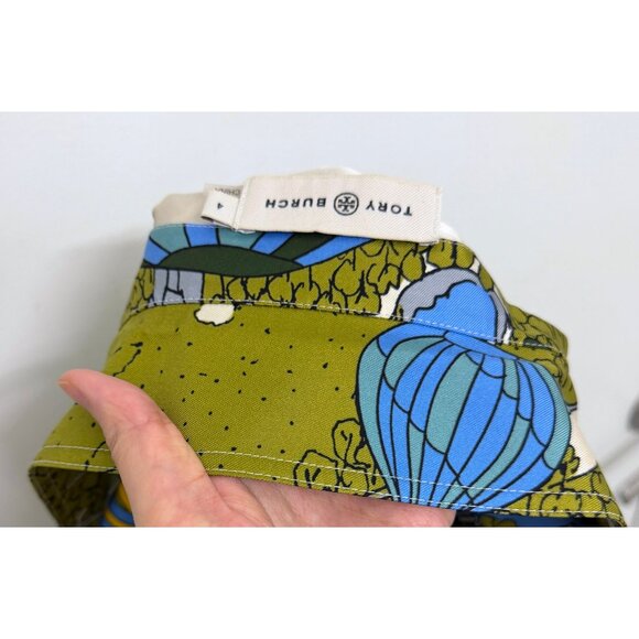 Tory Burch Hot Air Balloons in the Sky Field Print Silk Shirt Top Green Trees 4 - Picture 14 of 14